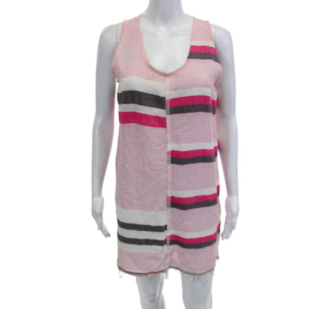 Lem Lem Womens Pink Striped Tank Dress Beach Sleeveless Round Neck Size S